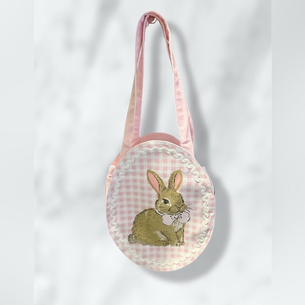 EASTER Pink Gingham Bunny 100% Cotton Canvas Tote Bag NWT